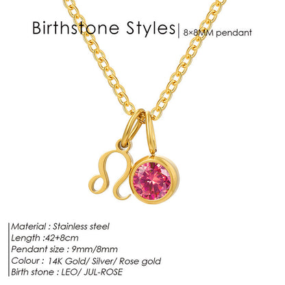 Birthstone Constellation Pendant Necklace For Women Titanium Steel Hausofjb