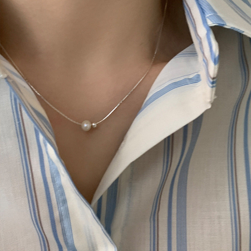 Womens Minimalist Pearl Design Clavicle Chain Necklace Premium Jewelry Hausofjb