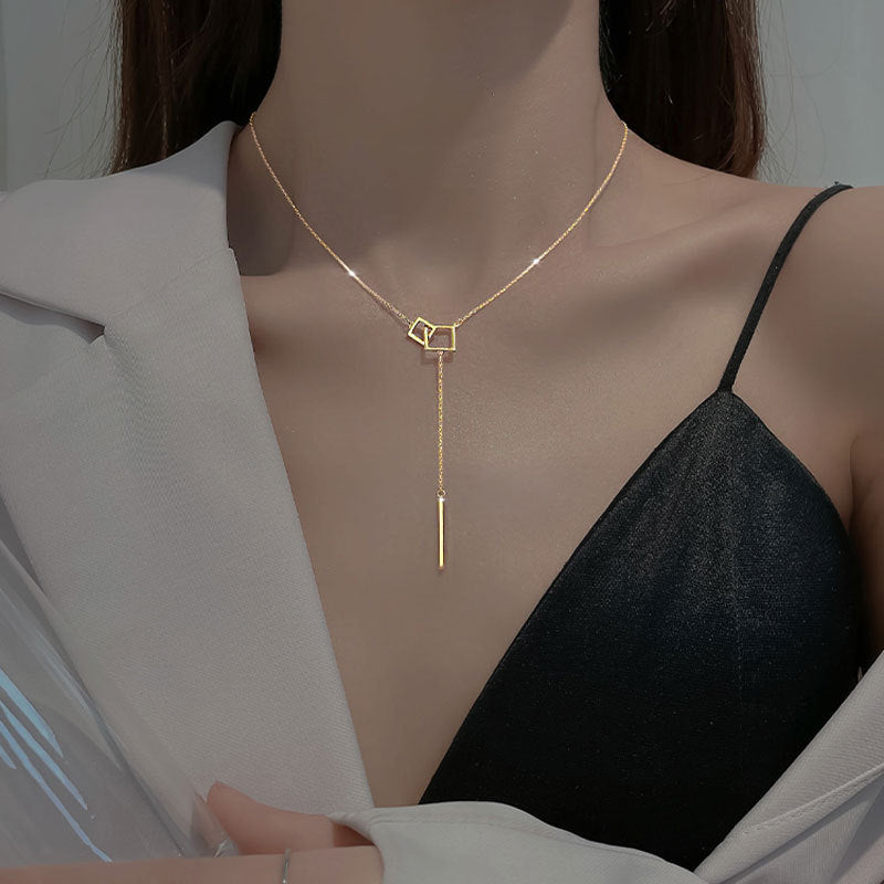Geometric One Word Necklace For Women Light Luxury Japanese Korean Style Hausofjb