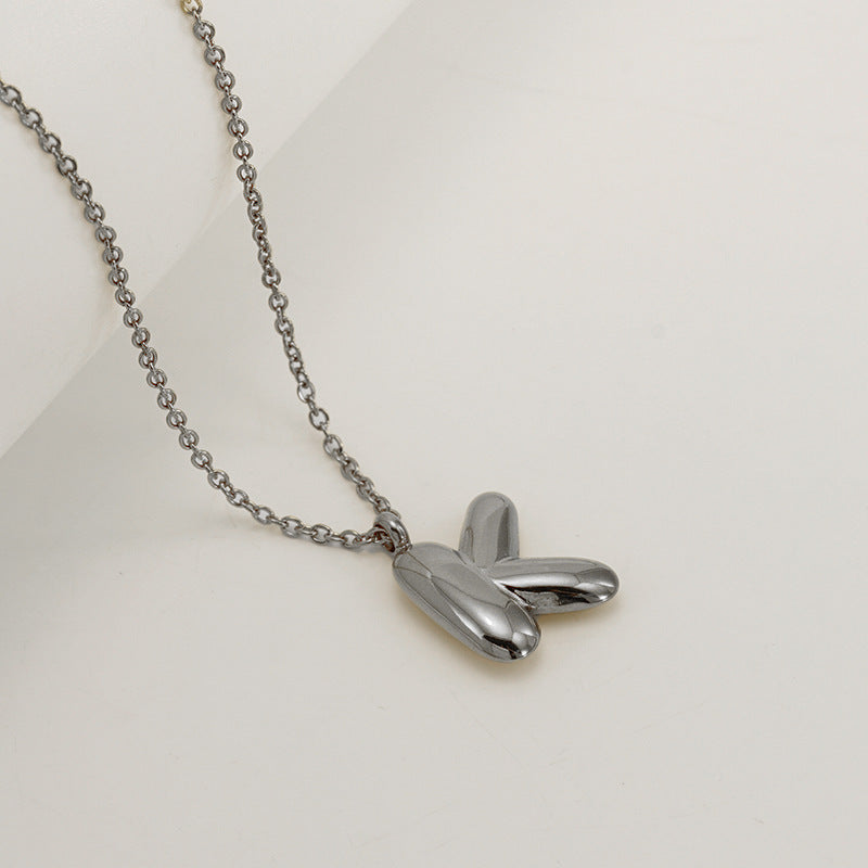 English Letter Necklace For Women Titanium Steel Bubble Glossy Finish Hausofjb