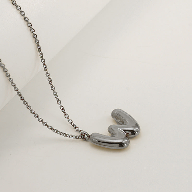 English Letter Necklace For Women Titanium Steel Bubble Glossy Finish Hausofjb