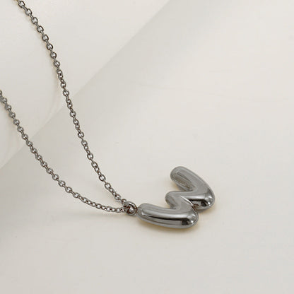 English Letter Necklace For Women Titanium Steel Bubble Glossy Finish Hausofjb