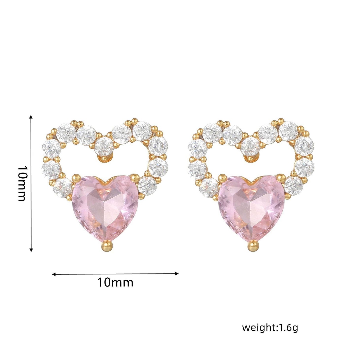 16 Pairs Pink Heart Stud Hoop Huggies Drop Earrings Set, 18K Gold Plated Stacking CZ & Pearl Designs, Planet Snowflake Moon Star | Cubic Zirconia