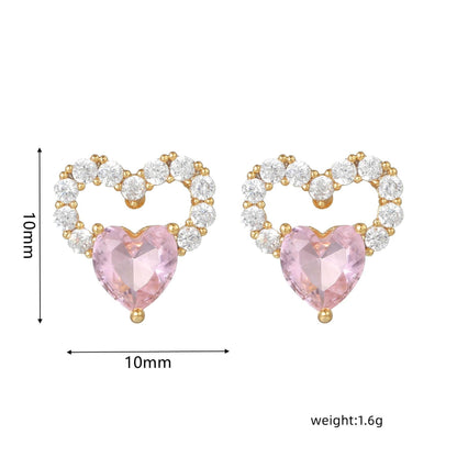 16 Pairs Pink Heart Stud Hoop Huggies Drop Earrings Set, 18K Gold Plated Stacking CZ & Pearl Designs, Planet Snowflake Moon Star | Cubic Zirconia