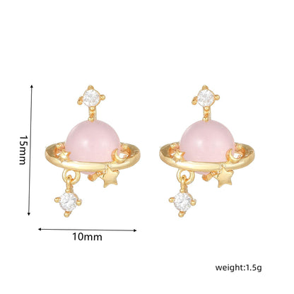 16 Pairs Pink Heart Stud Hoop Huggies Drop Earrings Set, 18K Gold Plated Stacking CZ & Pearl Designs, Planet Snowflake Moon Star | Cubic Zirconia