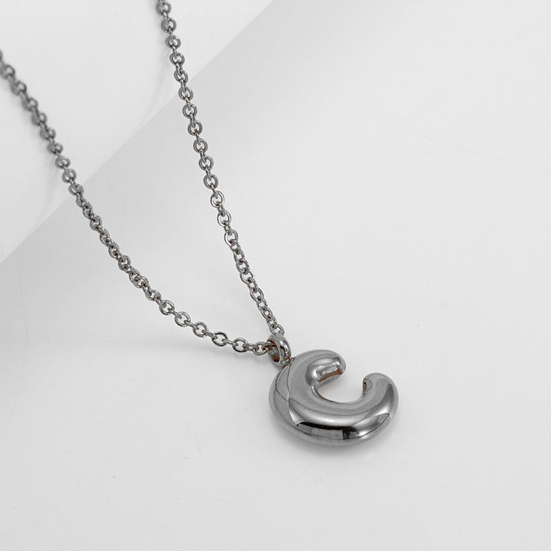 English Letter Necklace For Women Titanium Steel Bubble Glossy Finish Hausofjb