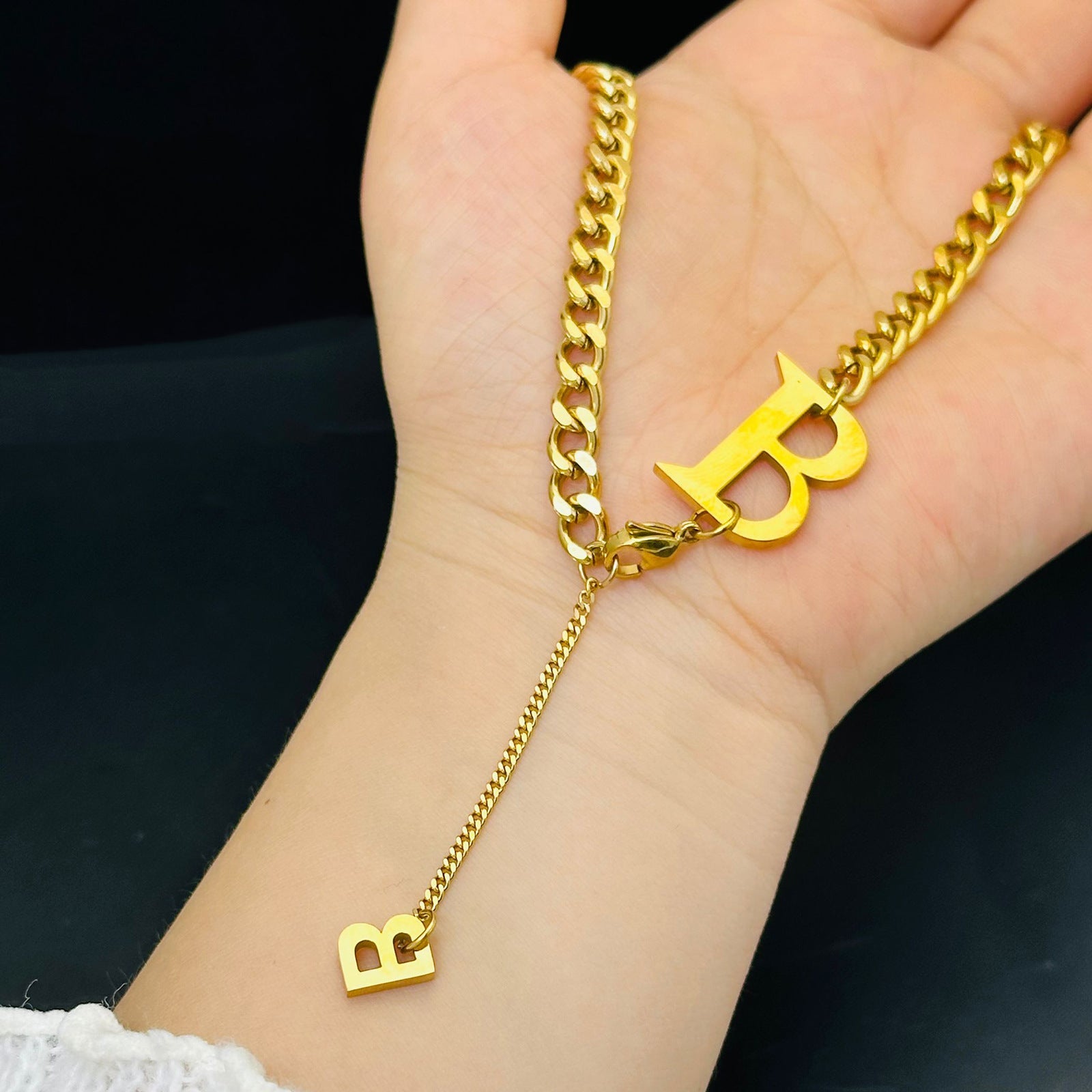 Personalized Titanium Steel Unisex Hip Hop Big Letter Necklace Hausofjb