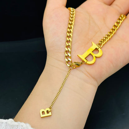 Personalized Titanium Steel Unisex Hip Hop Big Letter Necklace Hausofjb