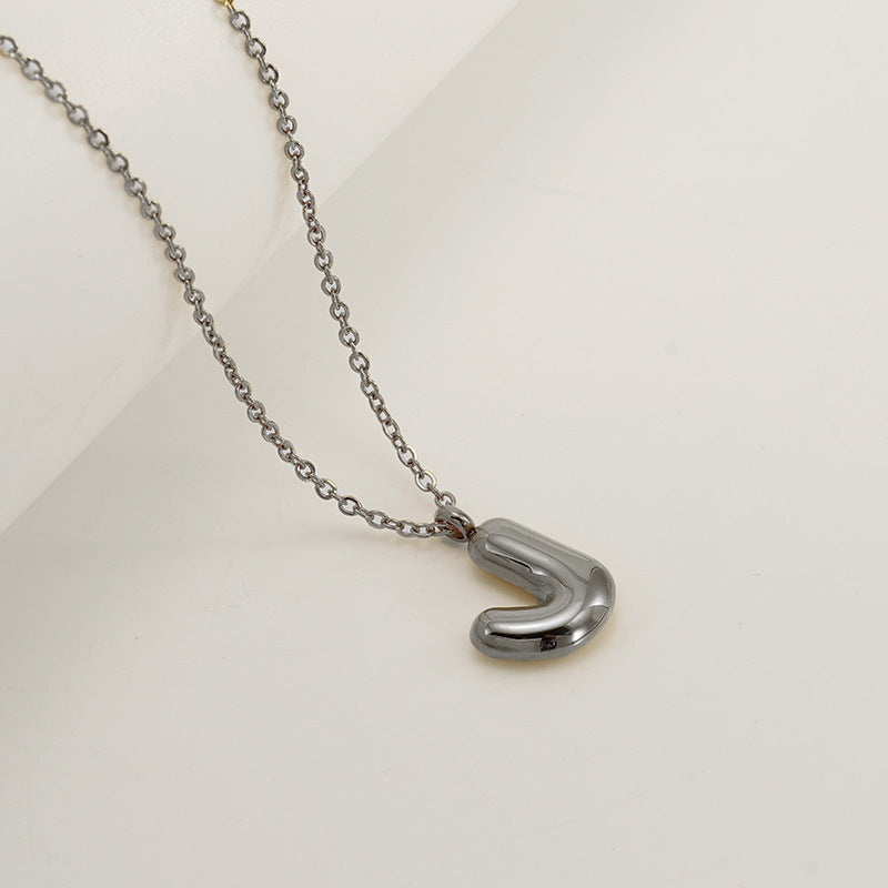 English Letter Necklace For Women Titanium Steel Bubble Glossy Finish Hausofjb