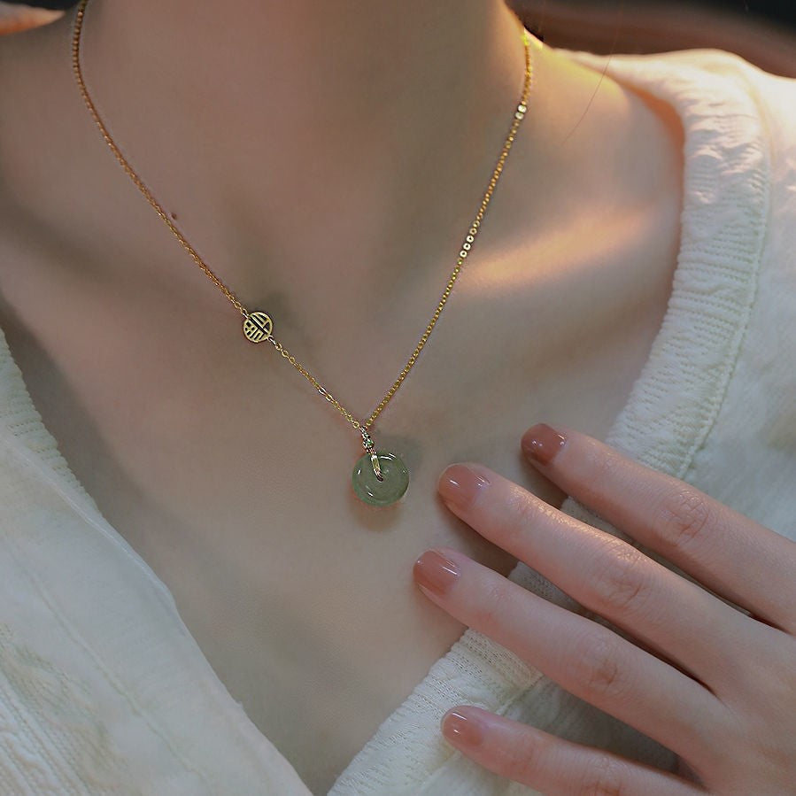 Jade Collarbone Chain Necklace Women Summer Geometric Korean Style Hausofjb