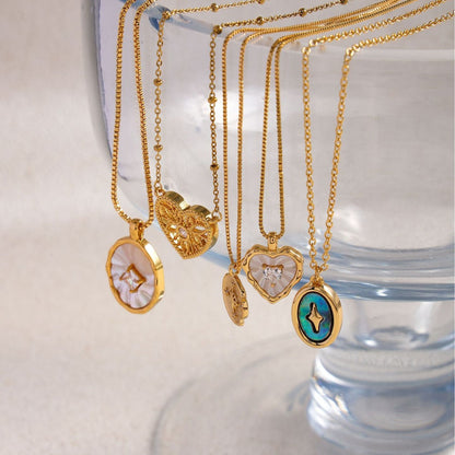 Malachite Electroplated Round Necklace Retro Fashion Jewelry Copper Zircon Hausofjb