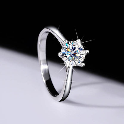 S925 Classic 6-Prong Moissanite Engagement Ring, 0.5–3ct Round Cut D-Grade VVS Certified Solitaire, Sterling Silver Wedding Gift for Her Him