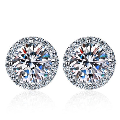 S925 White Moissanite Halo Stud Earrings, Sterling Silver D-Grade VVS Round-Cut Certificated Moissanite Jewelry for Men & Women, Simple & Stylish Gift for Wedding, Birthday, Anniversary