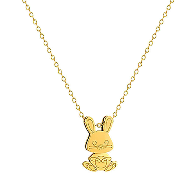Movable Bunny Zodiac Necklace Titanium Steel for Women Hausofjb