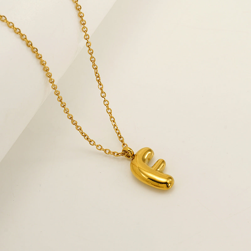 English Letter Necklace For Women Titanium Steel Bubble Glossy Finish Hausofjb
