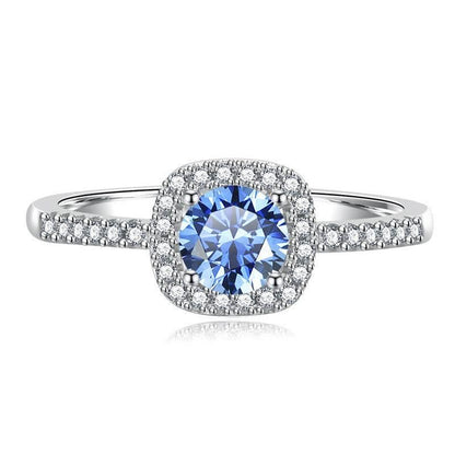 S925 Multicolor Moissanite Cushion Halo Adjustable Rings with Pavé-Set Band & Square Accents, 0.5ct-2ct D-Grade VVS Certificate, 12 Vibrant Colors, Sterling Silver Jewelry