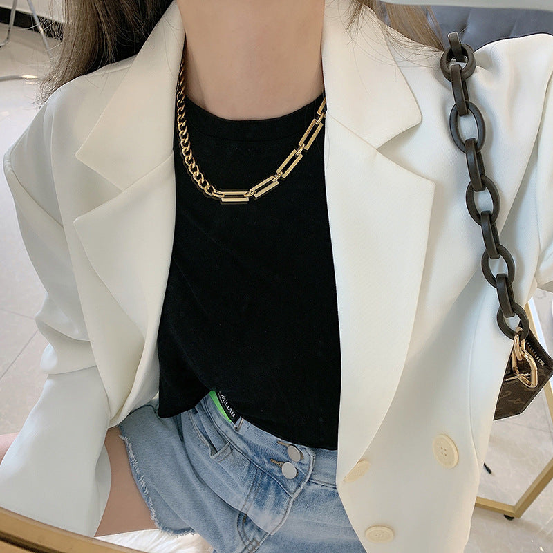 Womens Titanium Steel Stitching Chain Necklace Hip Hop Style Jewelry Hausofjb