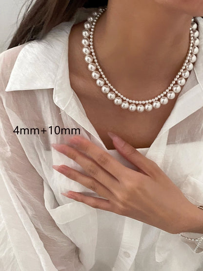 Removable Twin Pearl Necklace Titanium Steel Vintage Casual Style Japan Korea Hausofjb