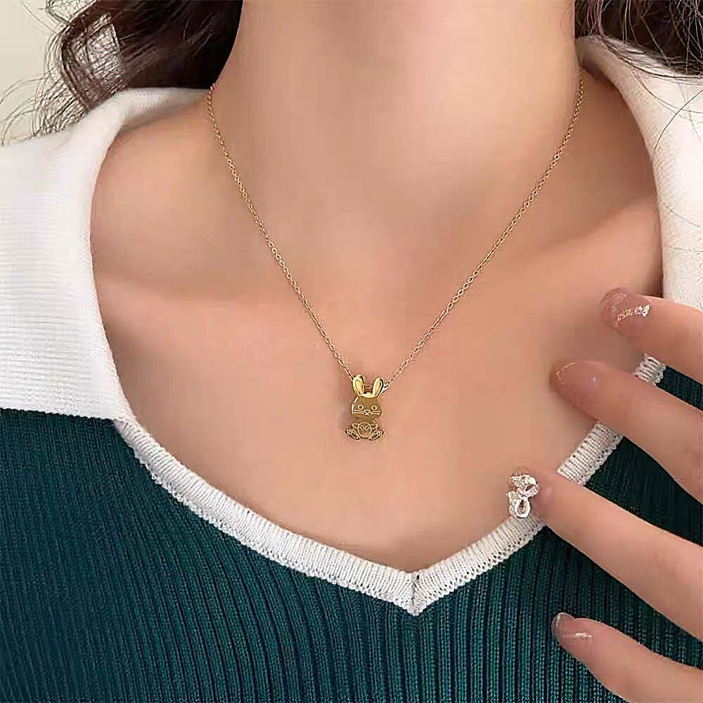 Movable Bunny Zodiac Necklace Titanium Steel for Women Hausofjb