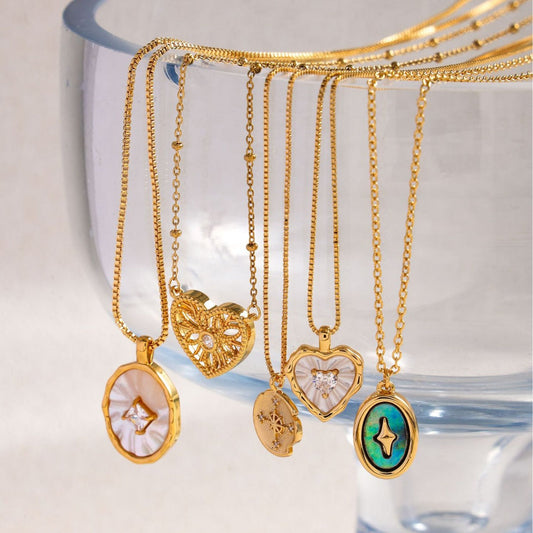 Malachite Electroplated Round Necklace Retro Fashion Jewelry Copper Zircon Hausofjb
