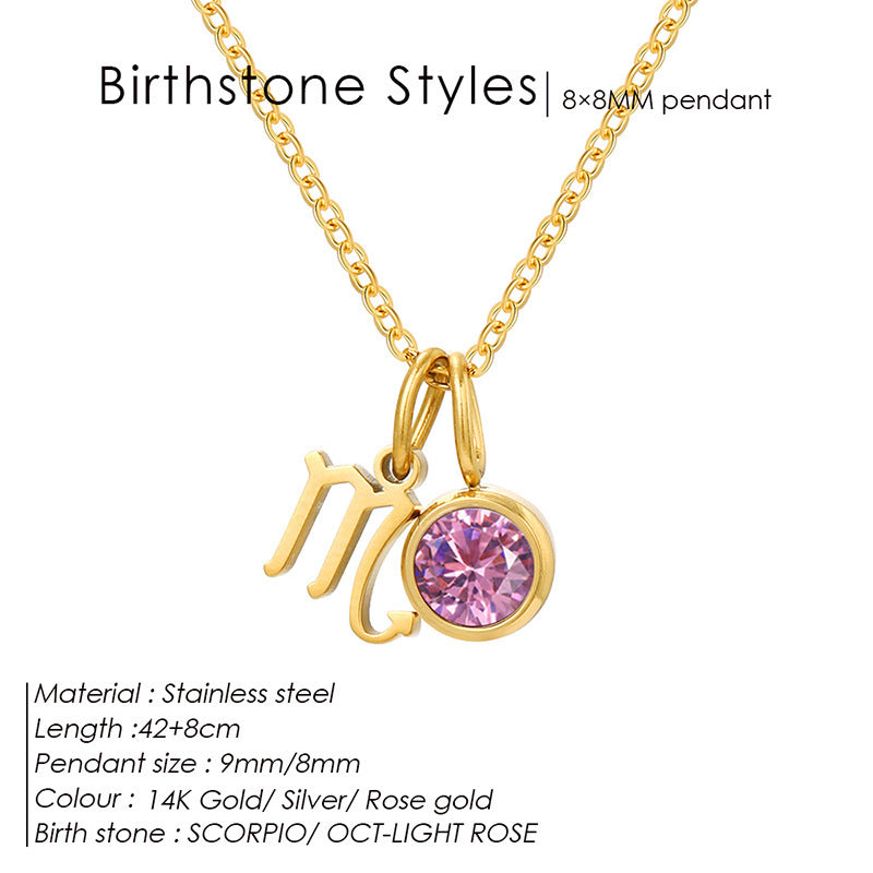 Birthstone Constellation Pendant Necklace For Women Titanium Steel Hausofjb