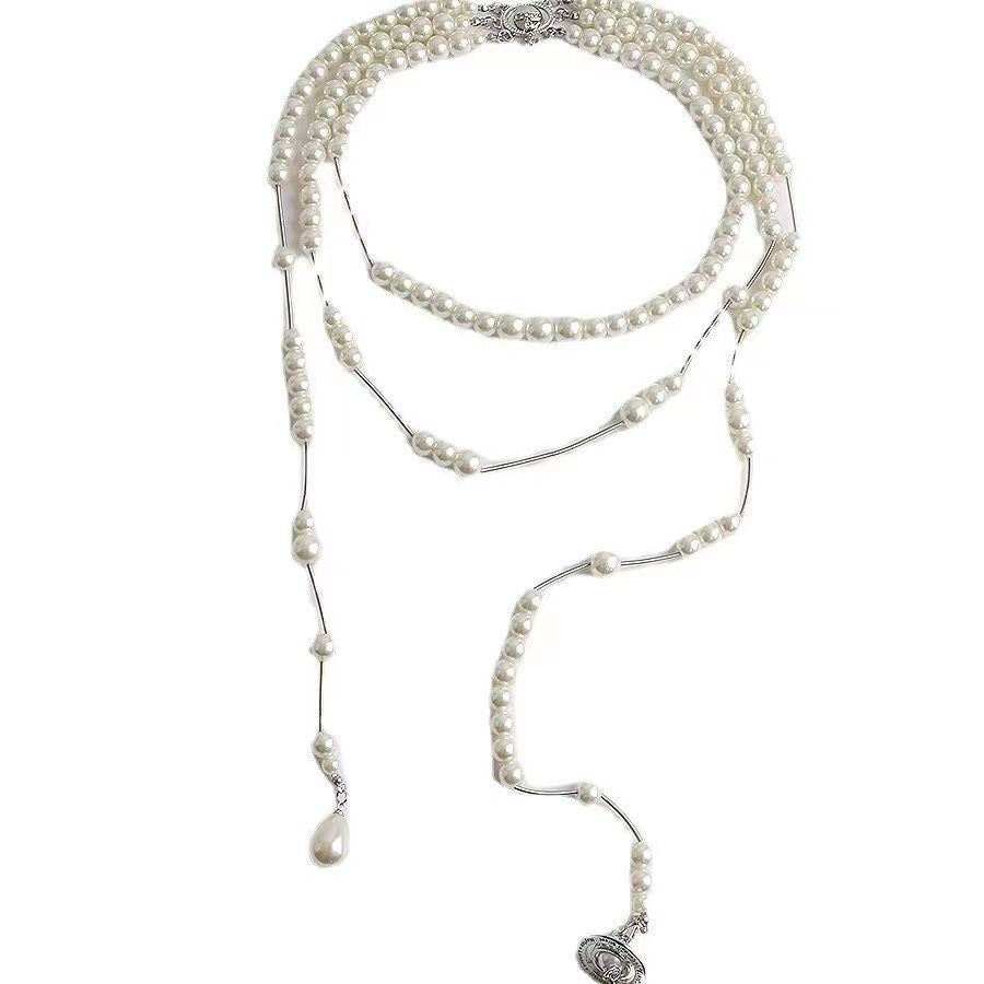 Light Luxury Imitation Pearl Tassel Starry Compass Saturn Necklace Hausofjb