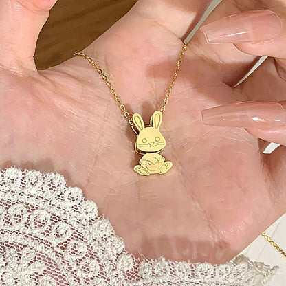 Movable Bunny Zodiac Necklace Titanium Steel for Women Hausofjb