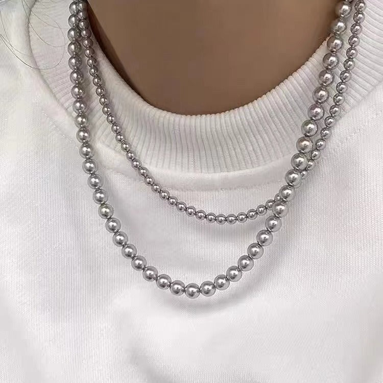 Removable Twin Pearl Necklace Titanium Steel Vintage Casual Style Japan Korea Hausofjb