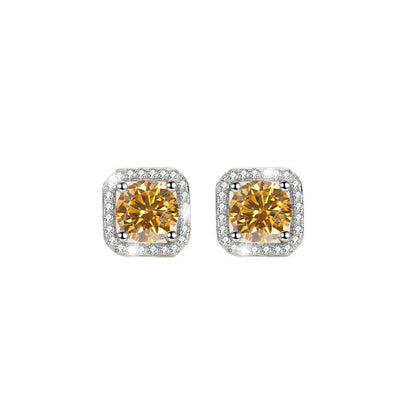 S925 Colorful Moissanite/CZ Square Halo Earrings, 0.5-1ct D-Grade VVS Certificate, Hypoallergenic Sterling Silver Jewelry Gift