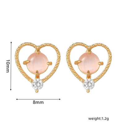 16 Pairs Pink Heart Stud Hoop Huggies Drop Earrings Set, 18K Gold Plated Stacking CZ & Pearl Designs, Planet Snowflake Moon Star | Cubic Zirconia