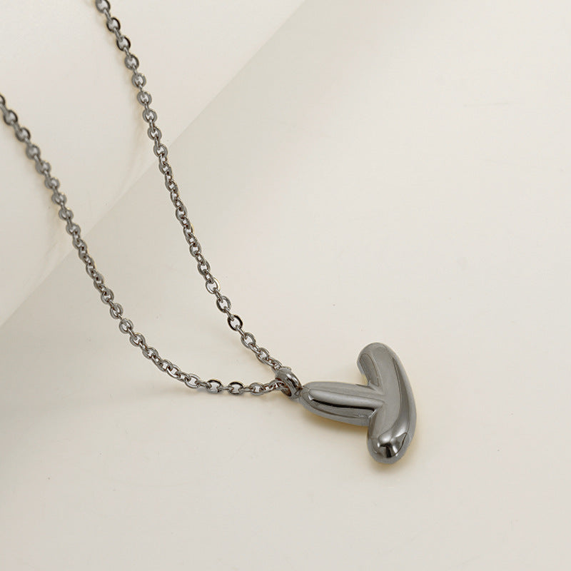 English Letter Necklace For Women Titanium Steel Bubble Glossy Finish Hausofjb