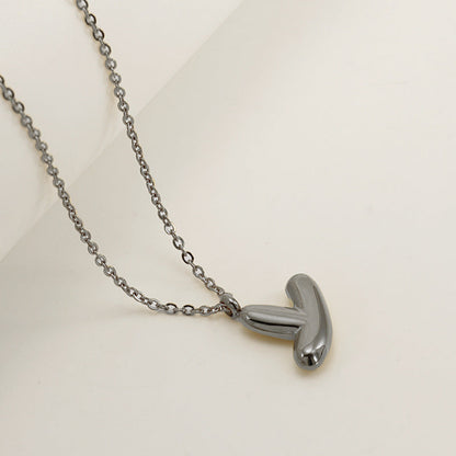 English Letter Necklace For Women Titanium Steel Bubble Glossy Finish Hausofjb