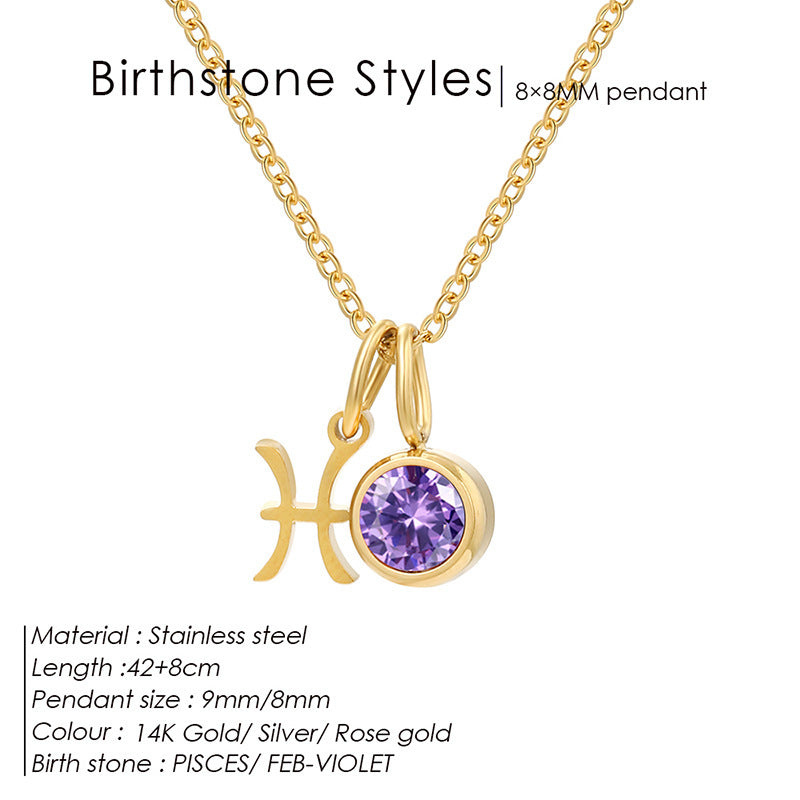 Birthstone Constellation Pendant Necklace For Women Titanium Steel Hausofjb