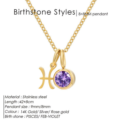 Birthstone Constellation Pendant Necklace For Women Titanium Steel Hausofjb