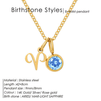 Birthstone Constellation Pendant Necklace For Women Titanium Steel Hausofjb