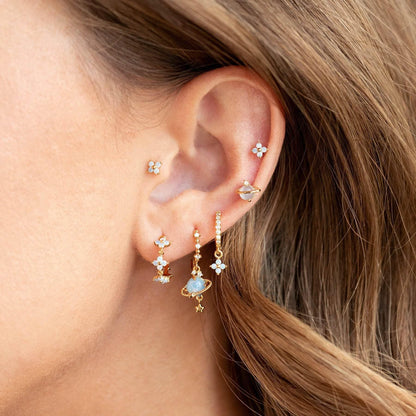 Stacking 6 Pieces Blue Flower Pierced Earring Set with Zircon, 18k Gold Plated Ear Studs and Ear Drops, Women's Fashion Jewelry for Party Daily Stacked Lobe Earrings