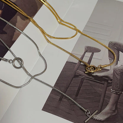 Titanium Steel Snake Bones Chain Necklace With Line Buckle Design European Style Hausofjb