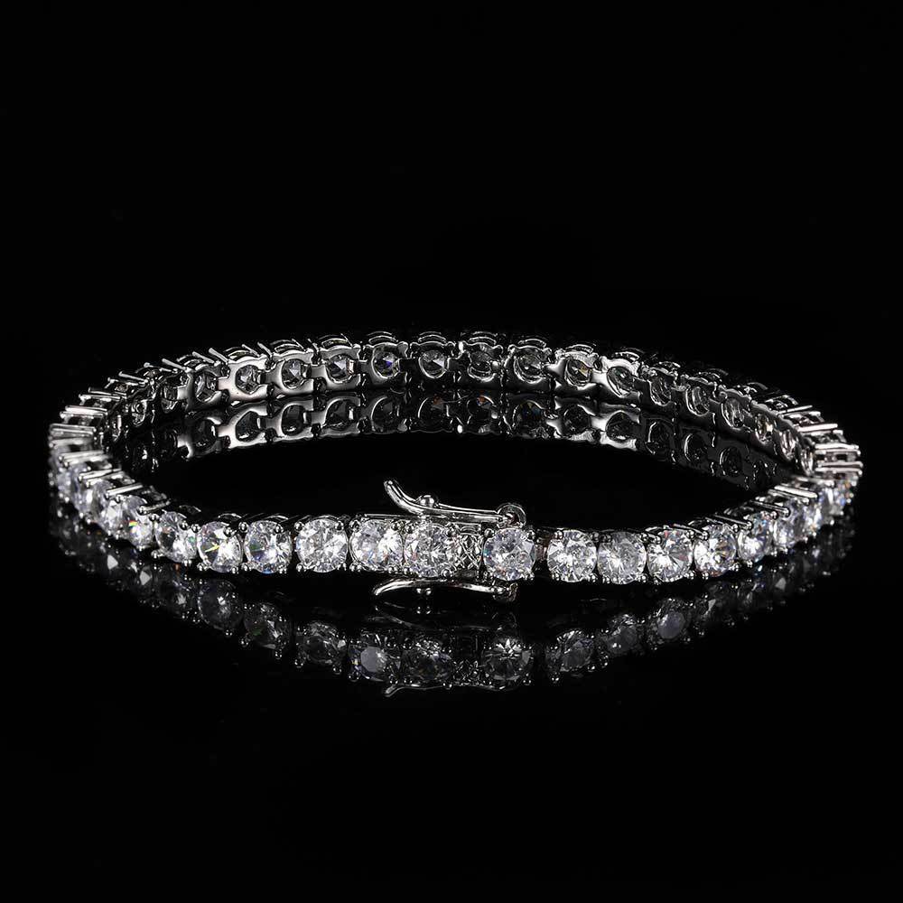 Hip Hop Iced Out Tennis Chain Bracelet, 18K Gold & White Gold Plated, 3–6mm CZ Iced Out Bling Jewelry