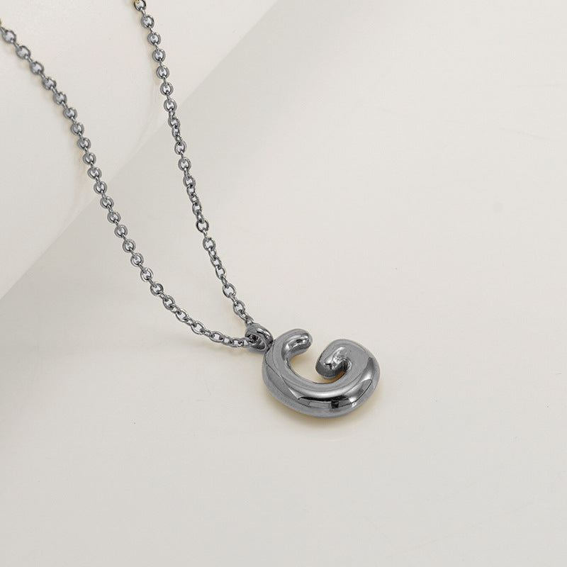 English Letter Necklace For Women Titanium Steel Bubble Glossy Finish Hausofjb