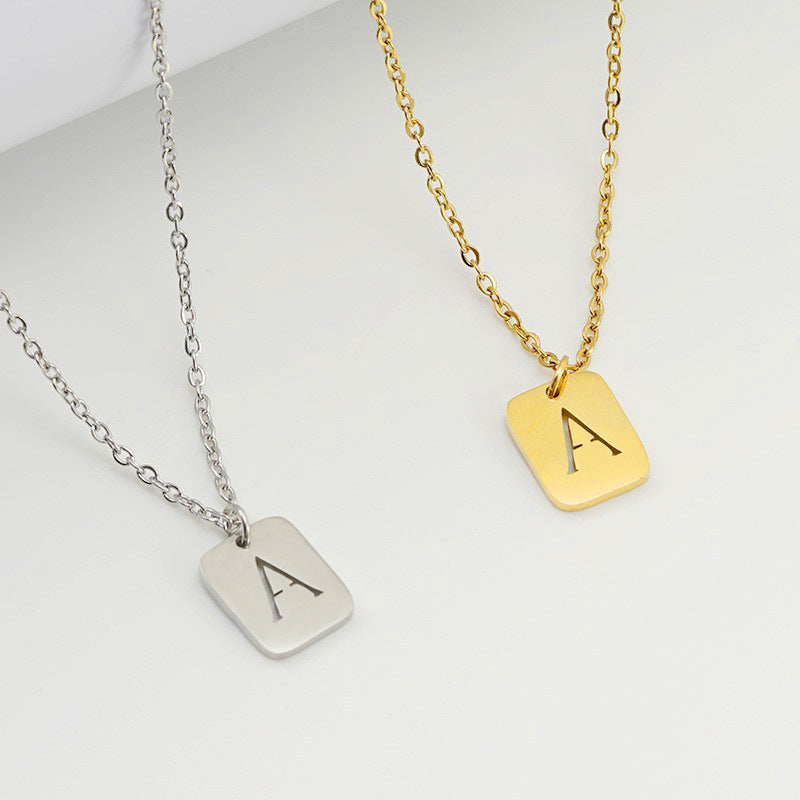 Titanium Steel Letter Square Necklace Fashion English Letters For Women Hausofjb