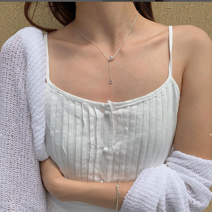 Korean Style Sterling Silver Zircon Necklace Blue Diamond Hausofjb