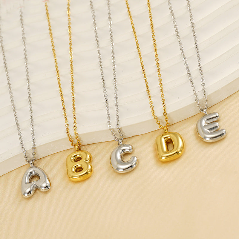 English Letter Necklace For Women Titanium Steel Bubble Glossy Finish Hausofjb