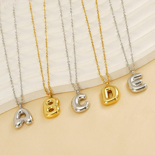 English Letter Necklace For Women Titanium Steel Bubble Glossy Finish Hausofjb