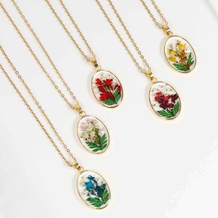 Preserved Flower Necklace Epoxy Resin Jewelry French Retro Style Hausofjb