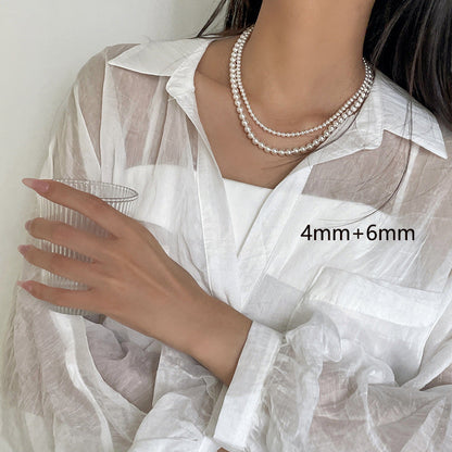Removable Twin Pearl Necklace Titanium Steel Vintage Casual Style Japan Korea Hausofjb