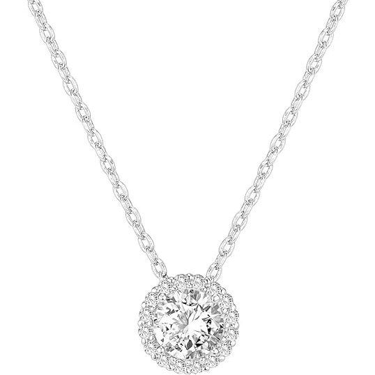Womens Sterling Silver Diamond Inlaid Round Necklaces Luxury Jewelry Hausofjb