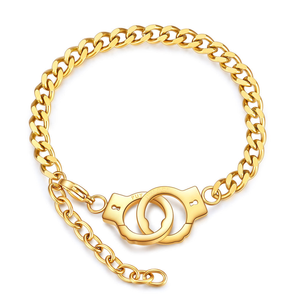Women Titanium Steel Interlocking Handcuffs Necklace Set Fashion Jewelry Hausofjb
