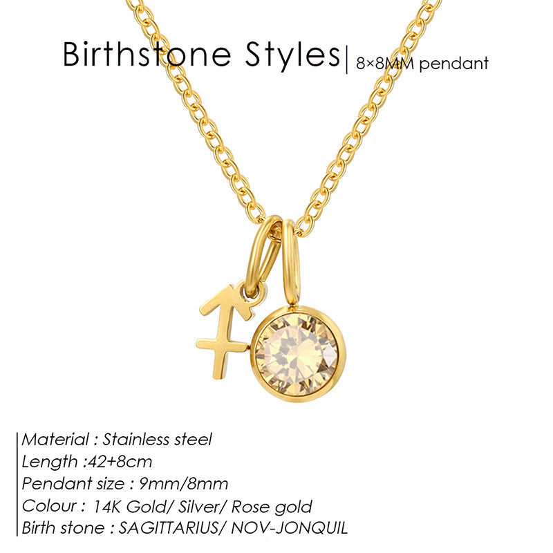 Birthstone Constellation Pendant Necklace For Women Titanium Steel Hausofjb