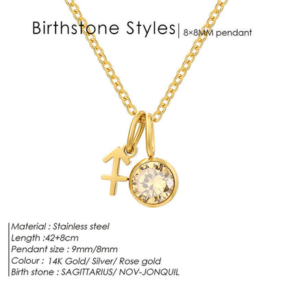 Birthstone Constellation Pendant Necklace For Women Titanium Steel Hausofjb