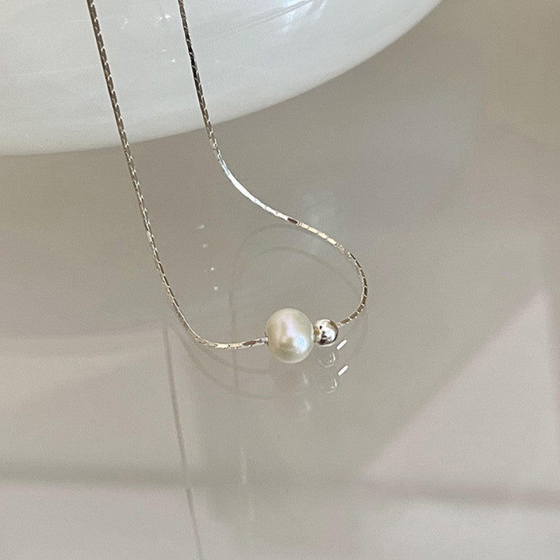Womens Minimalist Pearl Design Clavicle Chain Necklace Premium Jewelry Hausofjb